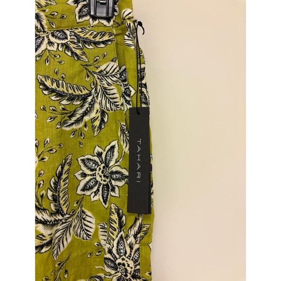 Tahari 100% Linen Wide Leg Pants Tropical Leaf NWT Size Large - Picture 2 of 7